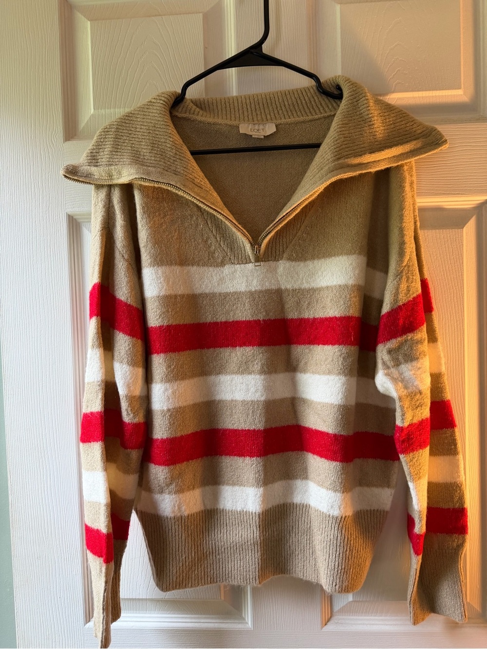 LOFT Outlet Striped Half-Zip Sweater in Brown & Red Size Medium